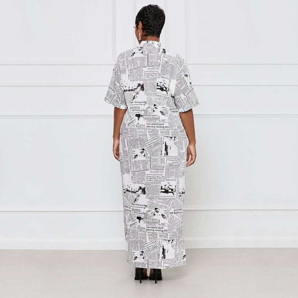 Casual Loose Digital Printing Newspaper Dress Women