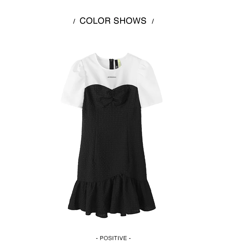 Color Block Little Black Dress Women Elegant And Commute Summer New Gentle Texture Playful Mermaid Hem Short Skirt