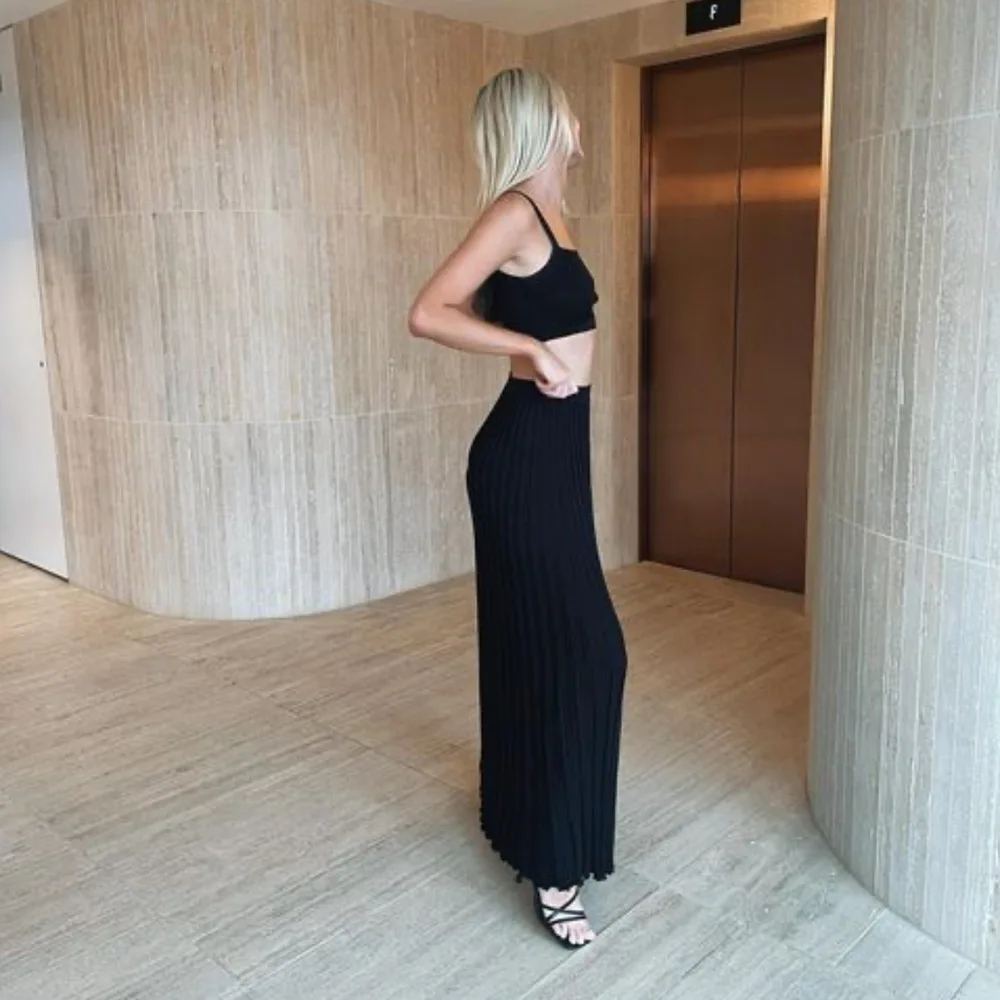 New White Knit Two Piece Women Sets Fall Ribbed Tank Top And Pleated Knitted Skirt Suits For Women Long Dress Sets Summer