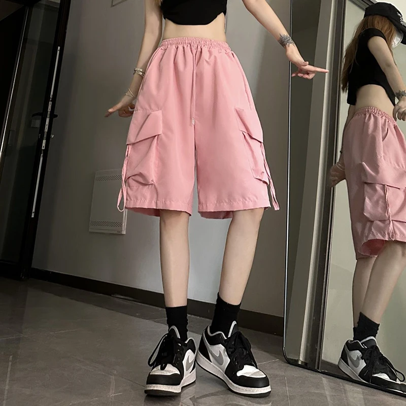 S-3Xl Y2K Cargo Shorts Women Harajuku Black Oversized Wide Leg Shorts Summer Streetwear Fashion High Waist Baggy Short Pants New
