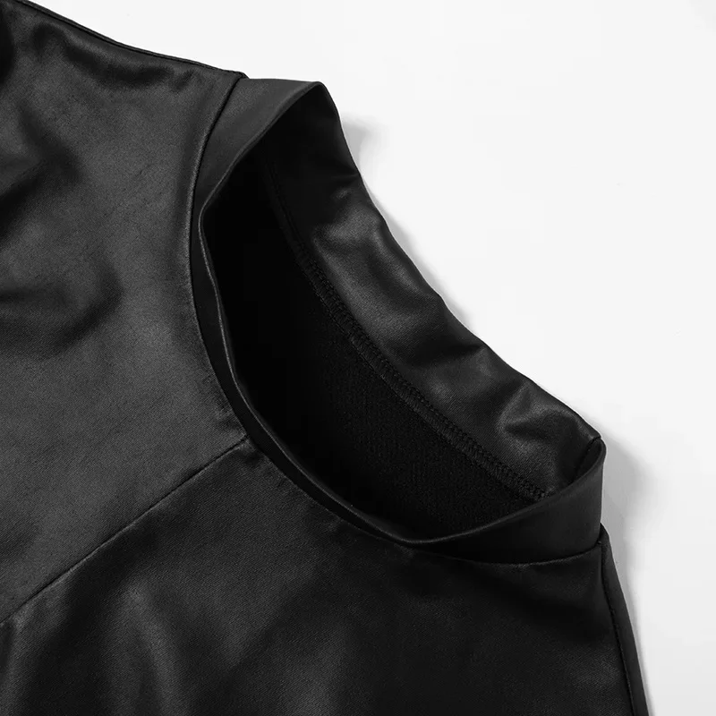 PU Sexy Bodysuit Lingerie Black Top Women Rave Outfit Short Sleeve Body Feminino Hollow Out One-Pieces Lenceria Bodys Sexy Mujer