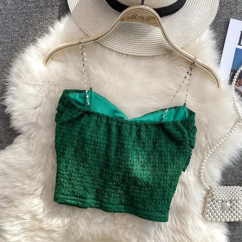 Sexy Streetwear 90s Crop Top Women Korean Fashion Tube Tops Sleeveless With Strape Tank Top Camis Chain T Shirt