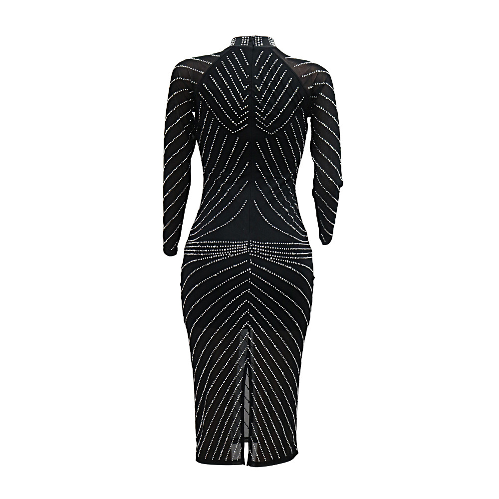 Women Wear Drilling Slim Fit Long Sleeve Narrow Slim Fit Dress