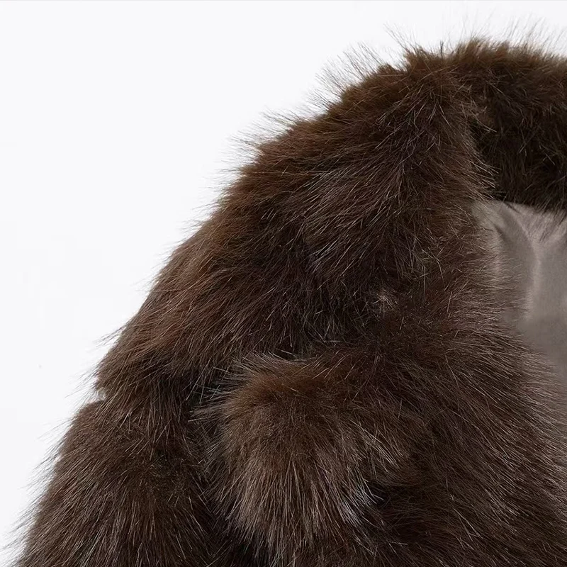 Luxury Brown Faux Fur Jacket Women Oversized Lapel Long Sleeve Fluffy Thicken Coats Female Winter Warm Luxury Streetwear