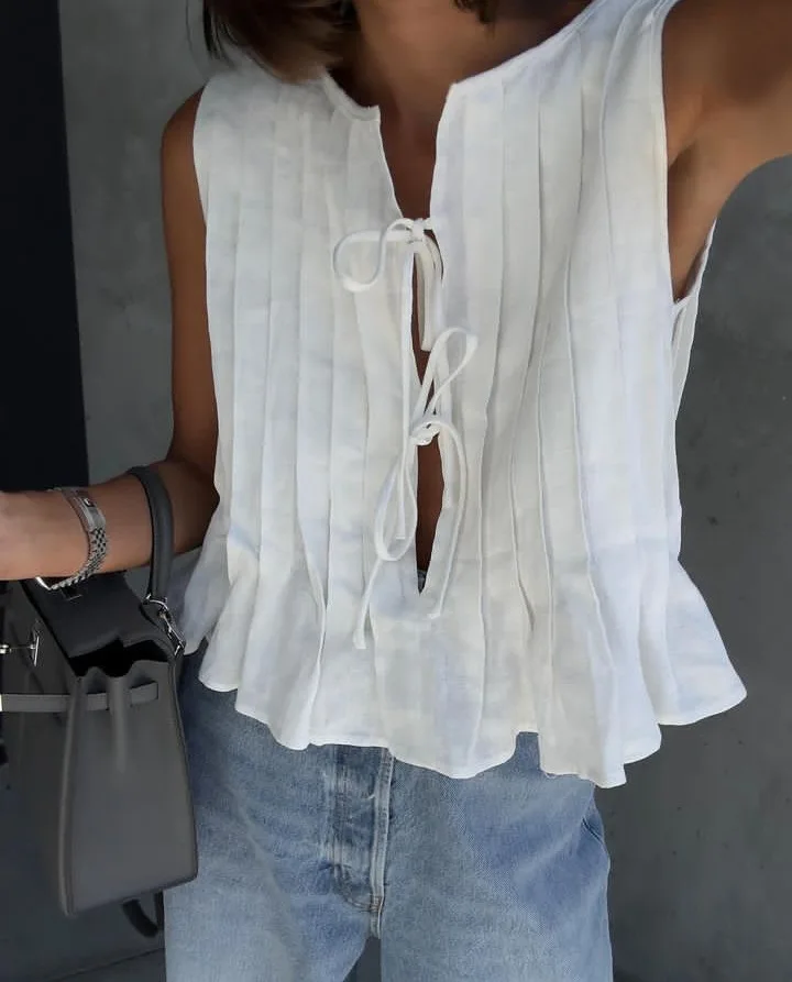 White Bandage Ribbed Tank Top Shirts For Women Hollow Out Sleeveless Slim Summer Fashion Vest Women's Lace-Up Vest Y2k Top
