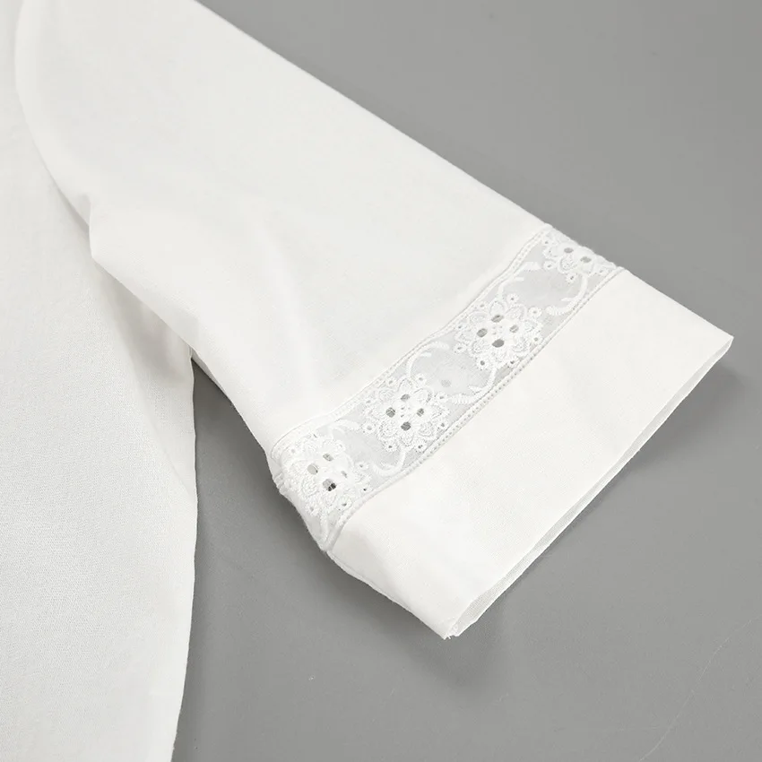 Fashion White Cotton Linen Hollow Out Lace Up Top And Short Pants Suit Women's Loose Top Casual Splice Sets Lady Summer