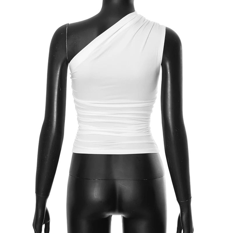 Solid Color One Shoulder Backless Tank Top T-Shirt Candy Color Sleeveless Slim Top
