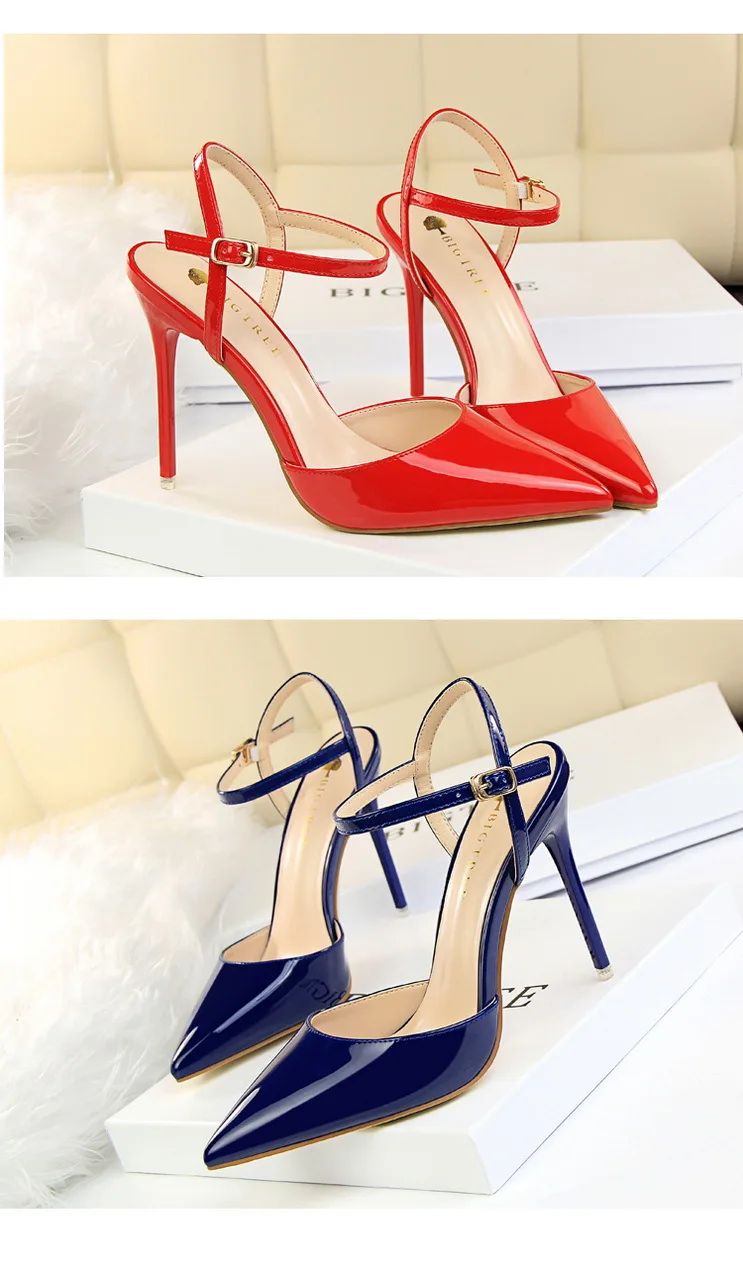 Shoes Fashion High Heels Shoes Patent Leather Woman Pumps Sexy Women Heels Blue Sliver Stiletto Heels Women Sandals