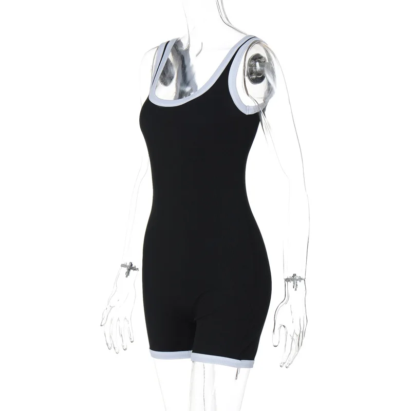 Contrast Color Blinding Bodycon Playsuit Short Jumpsuit Women Clothing Backless One Piece Sexy Rompers Y2k Grunge Bodysuits
