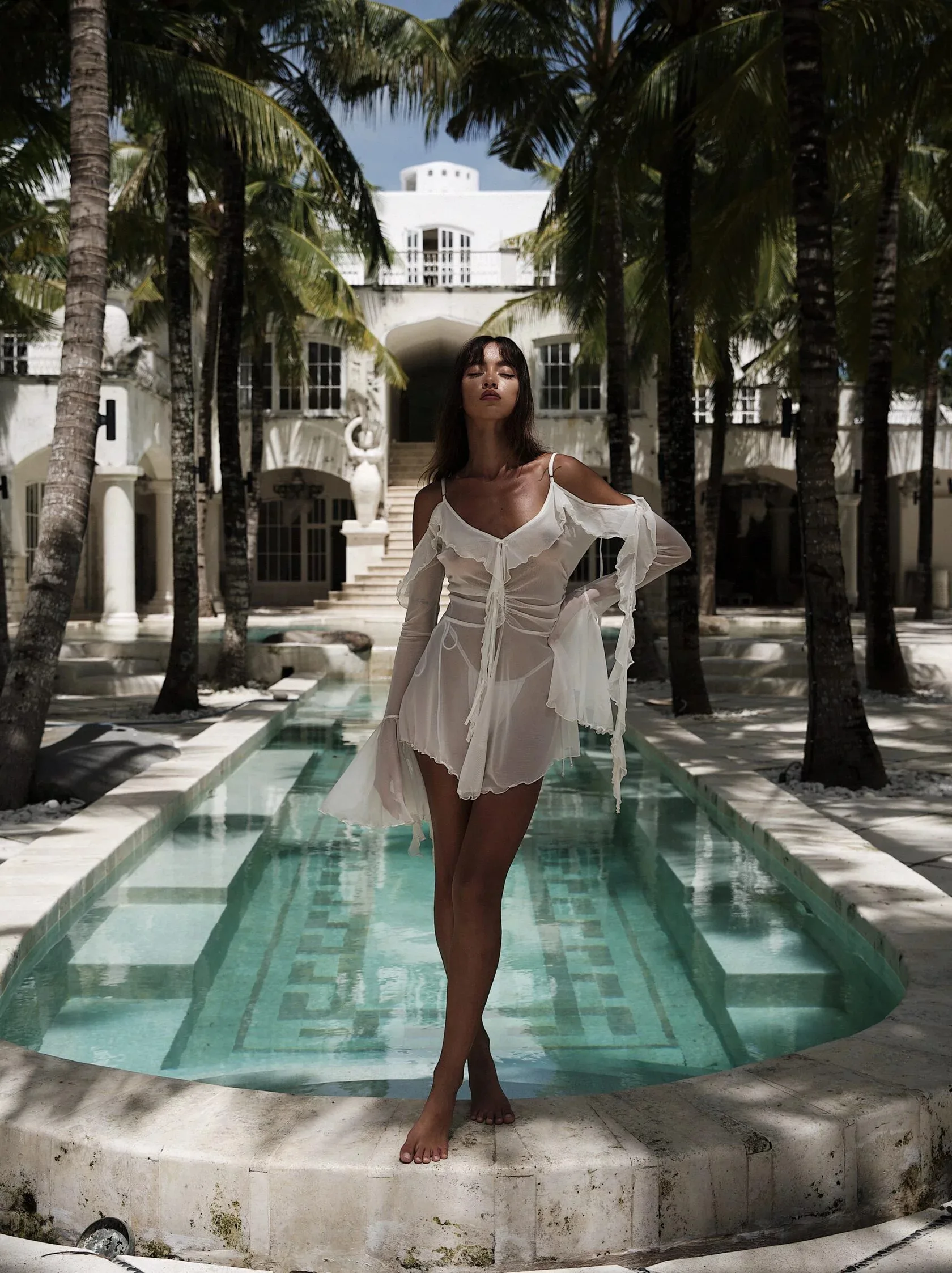 JULISSA MO Sexy See Through Mesh Women Dress Black Long Sleeve Spaghetti Strap Dress Female Summer Skinny Elegant Beachwear 2025