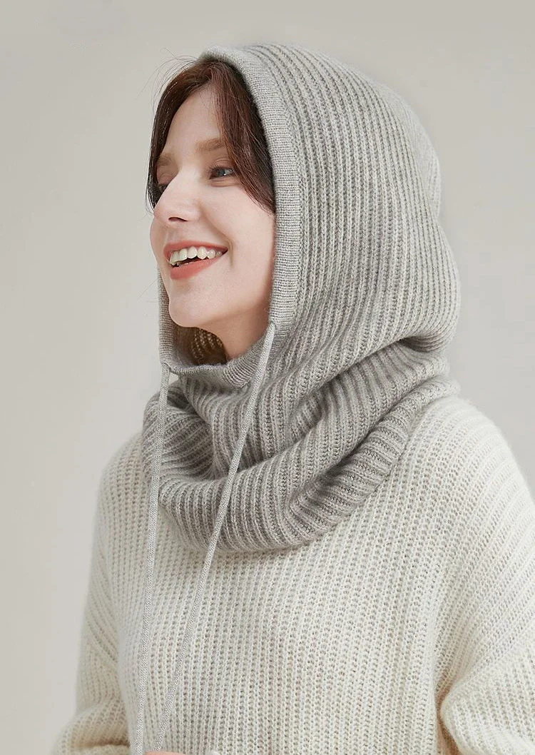 Unisex Knit Scarf Hood Hat Winter Women Faux Cashmere Beanie Bonnet Lady Wool Neck&Face Protect Balaclava Skullies Men Hooded