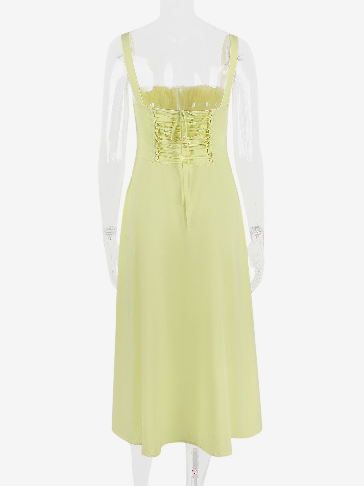 Soft Pink Summer Dress Sleeveless Straps Neck Cottagecore Lace Up Midi Dress For Women