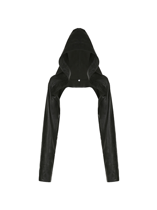 Hooded Ultra Short Leather Smock Jacket
