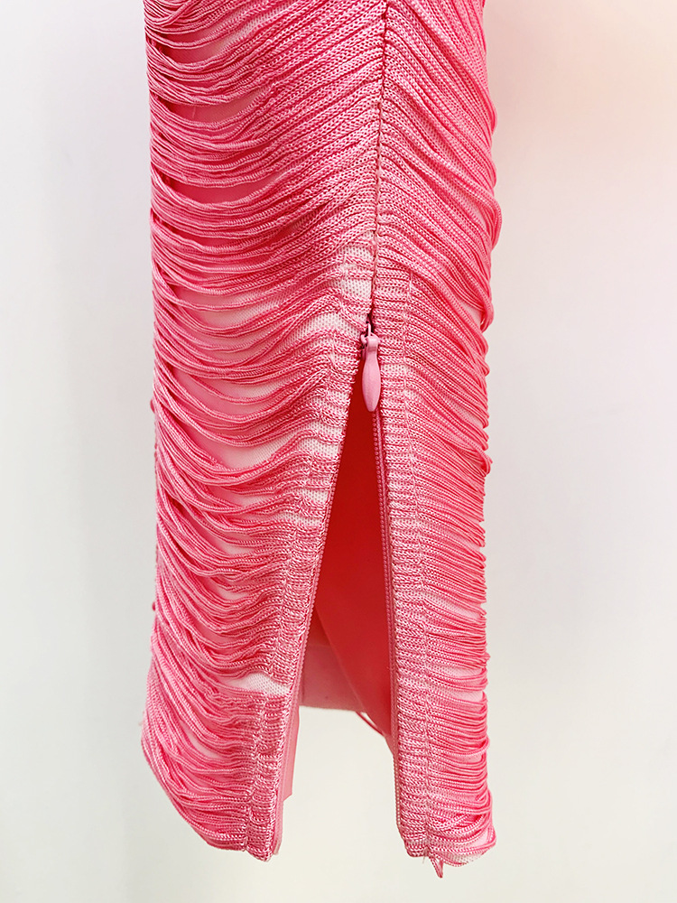 Stars Tassel Short Jacket Skirt Set Pink Black