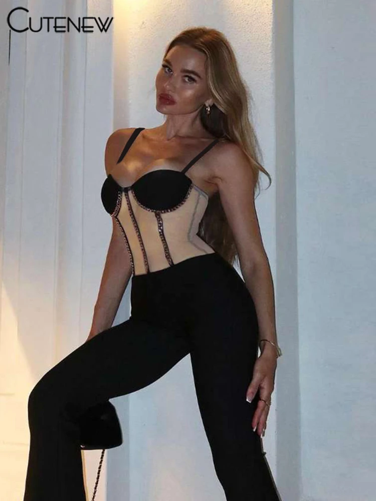Patchwork Women Jumpsuits Classic Hipster New Suspendency Body-shaping Low Neck Stripe Overalls Female Streetwear