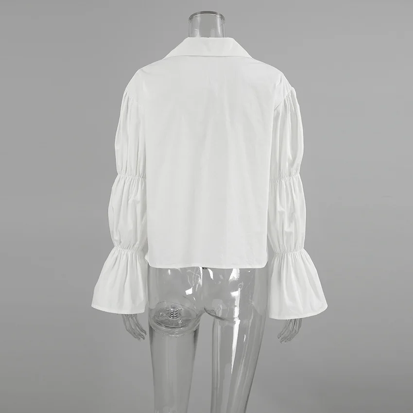 Chiffon Lace-Up Hollow Out Shirts Women's Lapel Patchwork Bandage Long Sleeve Fashion Blouse Top Female White Outwear