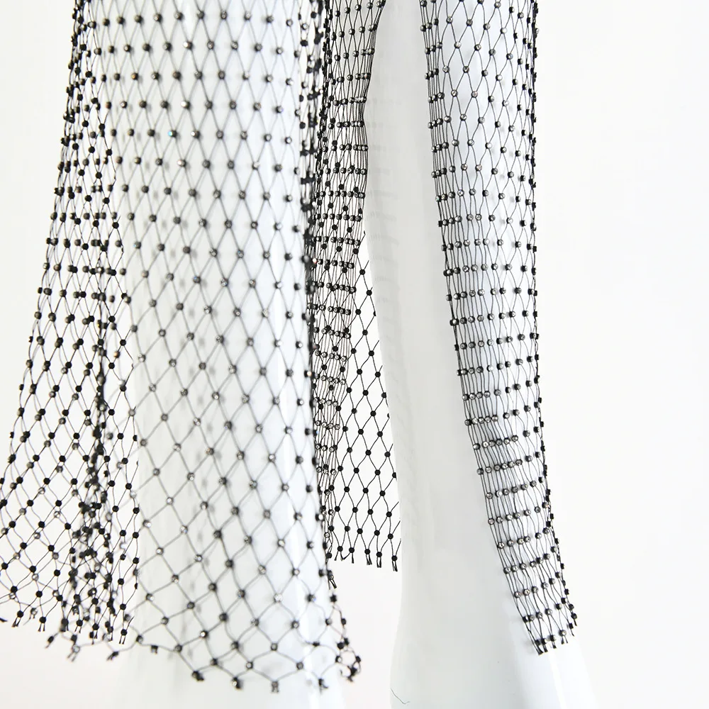 Club Crystal Leggings Fashion Sexy Hollow Out Fishnet Diamond Women Pants Shiny Wide Leg Trousers Ladies Party Leggings