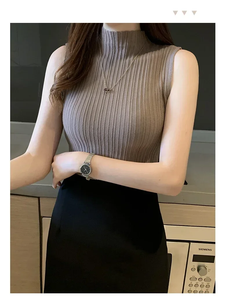 Women Knitted Slim Tank Top Solid Sleeveless Sexy O-Neck Crop Top Casual T-shirt Cotton Off Shoulder Crop Tank Top Summer