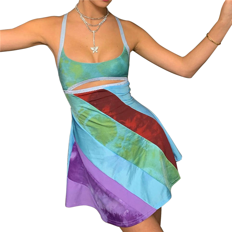 Women's Sexy Mini Dress Backless Halter Sleeveless Bodycon Dress Summer Club Party Holiday Beach Dresses Y2K Streetwear