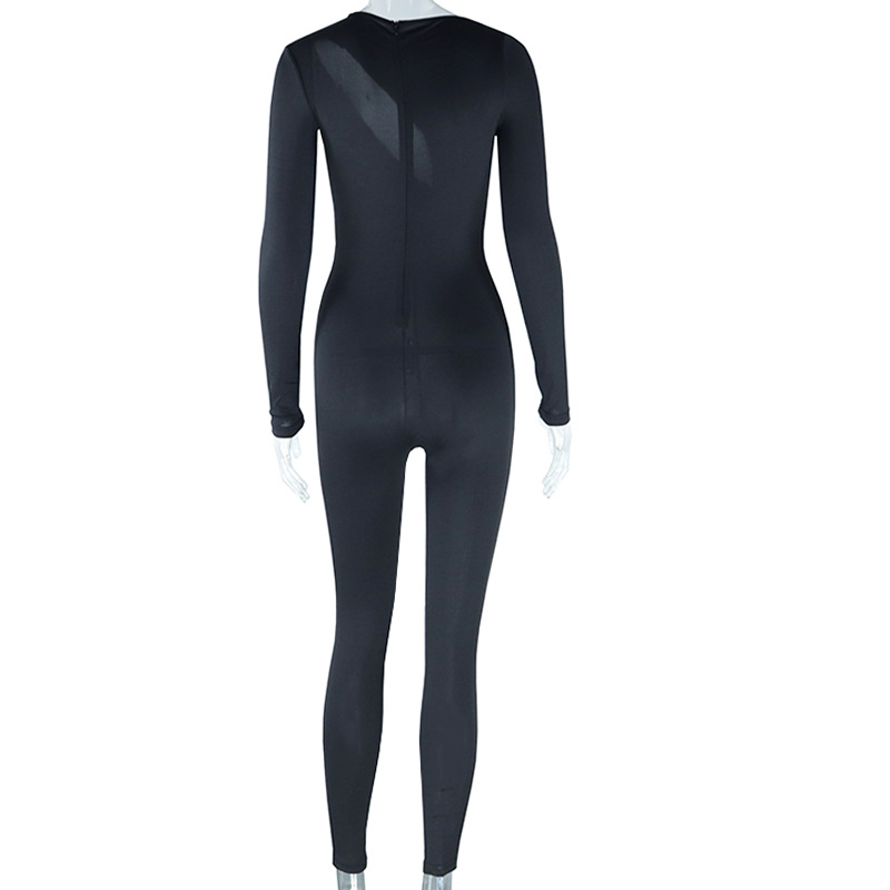 Solid Color Sexy Cutout Sexy Long Sleeve Skinny Hip Raise Fitness Jumpsuit Trendy Women