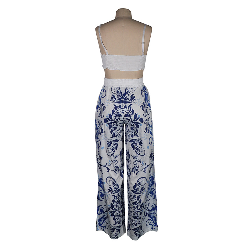 Women Clothing Printed Sexy Tube Top Loose Wide Leg Pants Two Piece Set