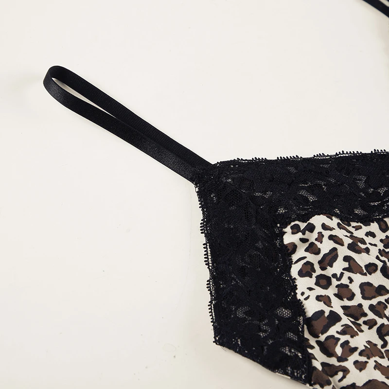 Y2K Streetwear Leopard Lace Patchwork Camis Top Gothic Style V-neck Bow Trim Tank Tops Fashion Aesthetic Vest Girls