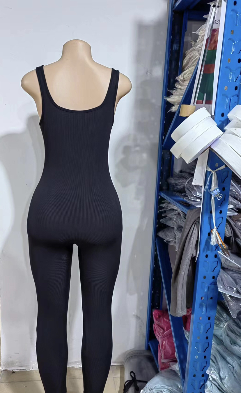 Summer Sexy Women Yoga Jumpsuit Ribbed Square Collar Sleeveless Sports Jumpsuit Trousers