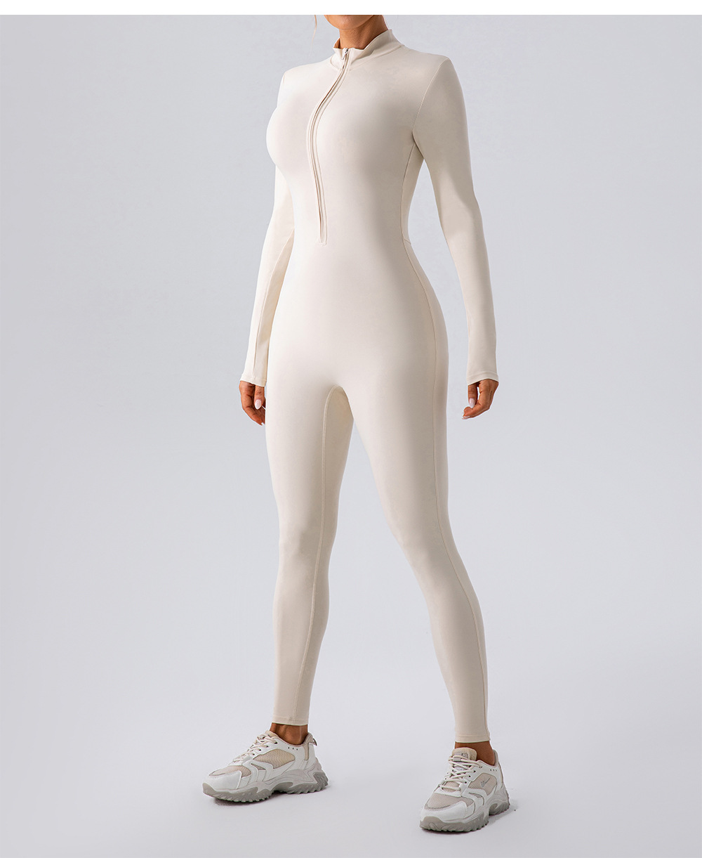 Zipper Nude Feel Long Sleeve Yoga Jumpsuit Women Sports Fitness Training Dance One Piece Bodysuit