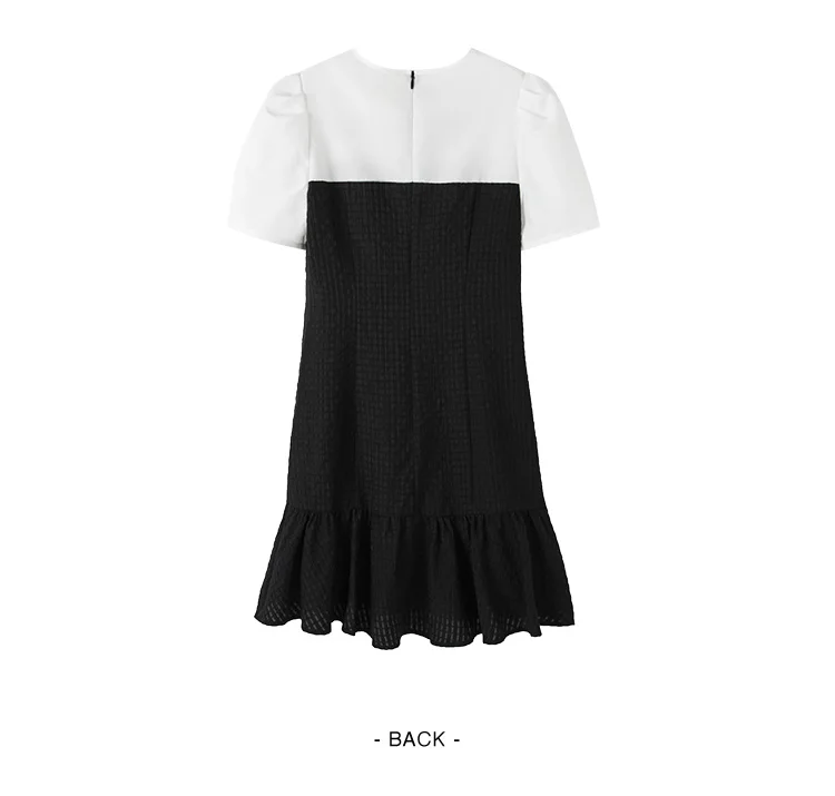 Color Block Little Black Dress Women Elegant And Commute Summer New Gentle Texture Playful Mermaid Hem Short Skirt