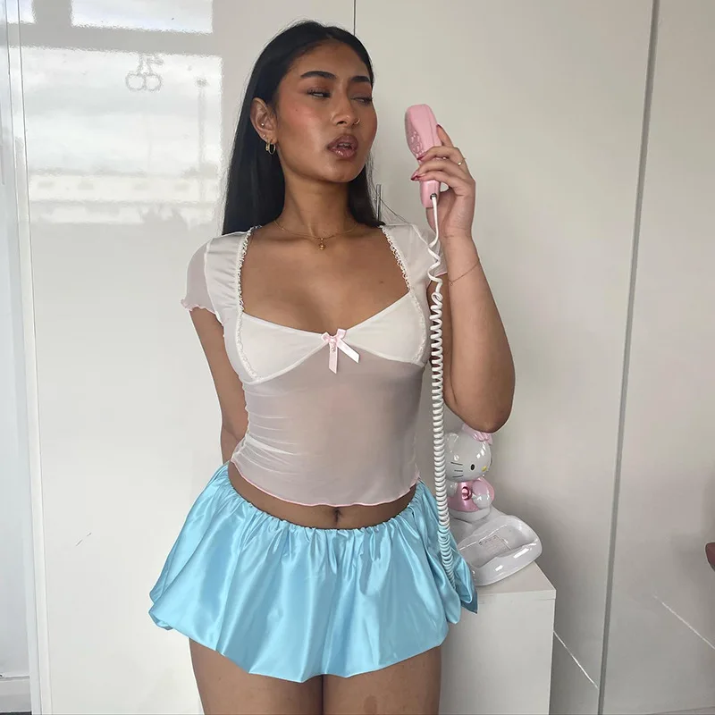 Folds Skirt Mini Skirt Women's Solid Elastic Waist Fashion Patchwork Ball Gown Summer New Mini Skirt Female