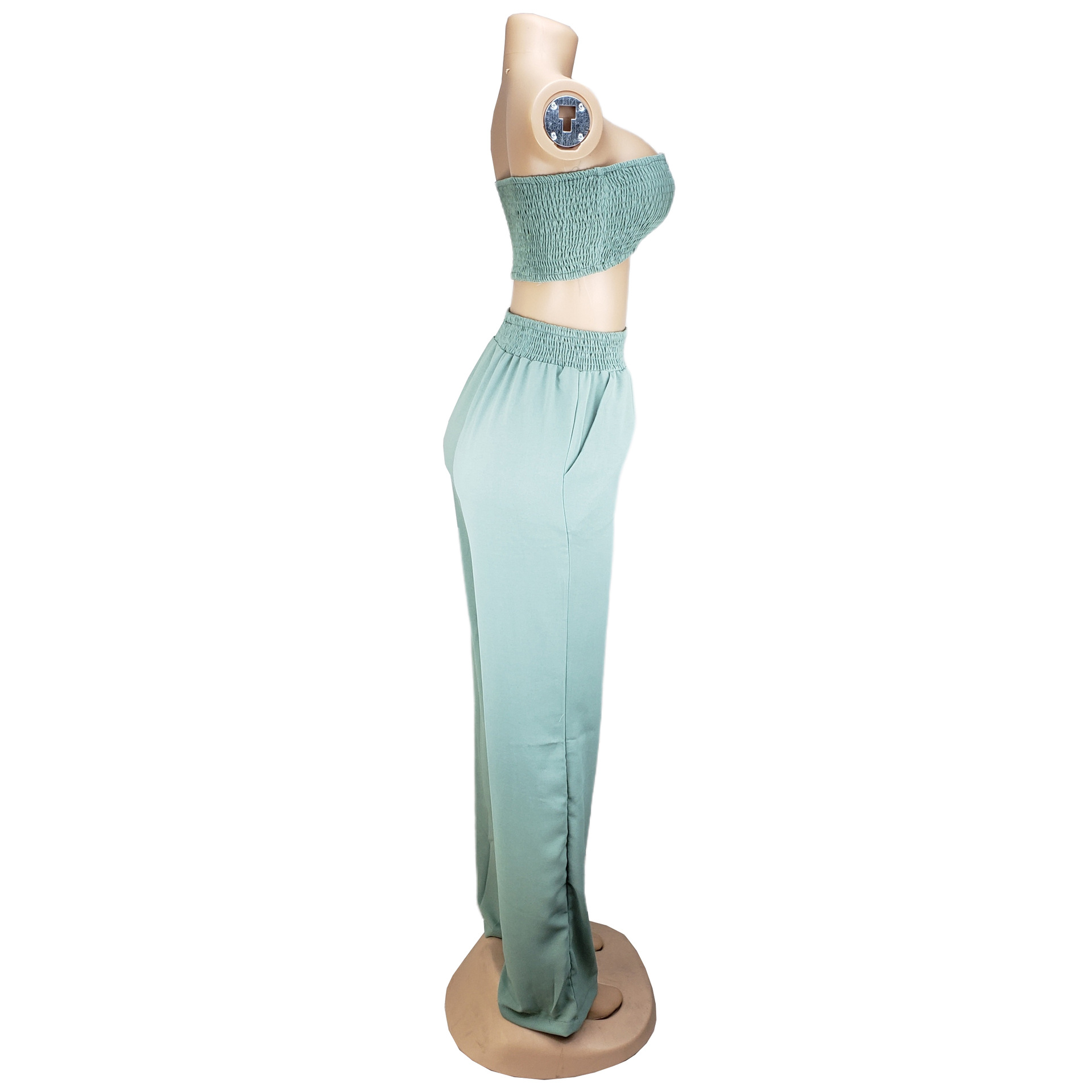 Women Clothing Pleating Sexy Tube Top Two Piece Work Pant Vacation Summer