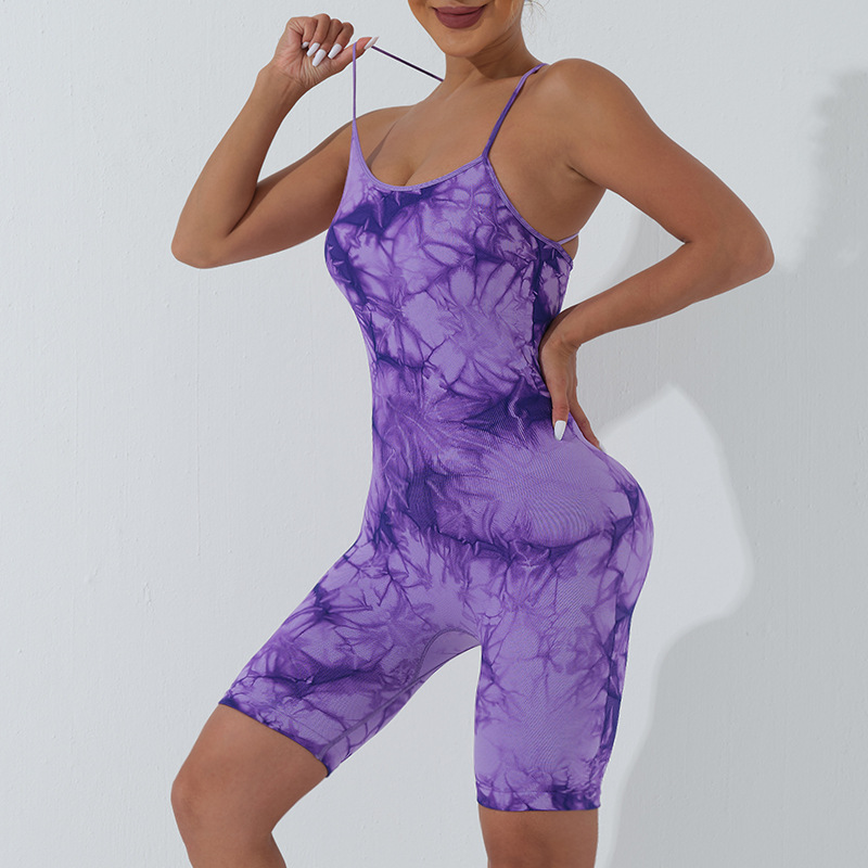 Seamless Yoga Clothes Tie Dyed Jumpsuit Sexy Cross Sling Sports Fitness Jumpsuit for Women