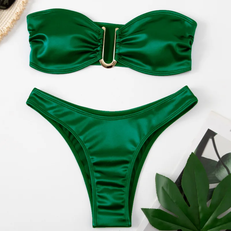 Sexy Bikini Set Bandeau Strapless Wrinkled Bikini Women Swimwear Female Swimsuit Bikini set Bather Bathing Suit