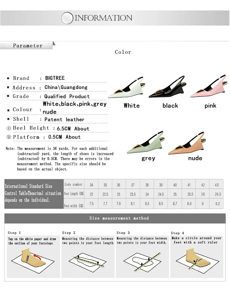 Patent Leather High Heels Wedges Shoes Lady Trendy Pumps Pointed Toe Hollow Back Strap 6.5 Cm Women Sandals White Heels Shoes