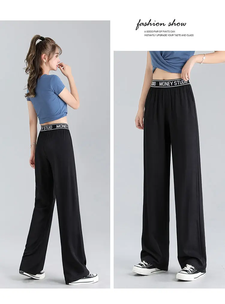 Lyocell Jeans Wide Leg Long Pants Women Straight Loose High Waist Sport Casual Pants Female Office Trousers Lady Work Wear Thin