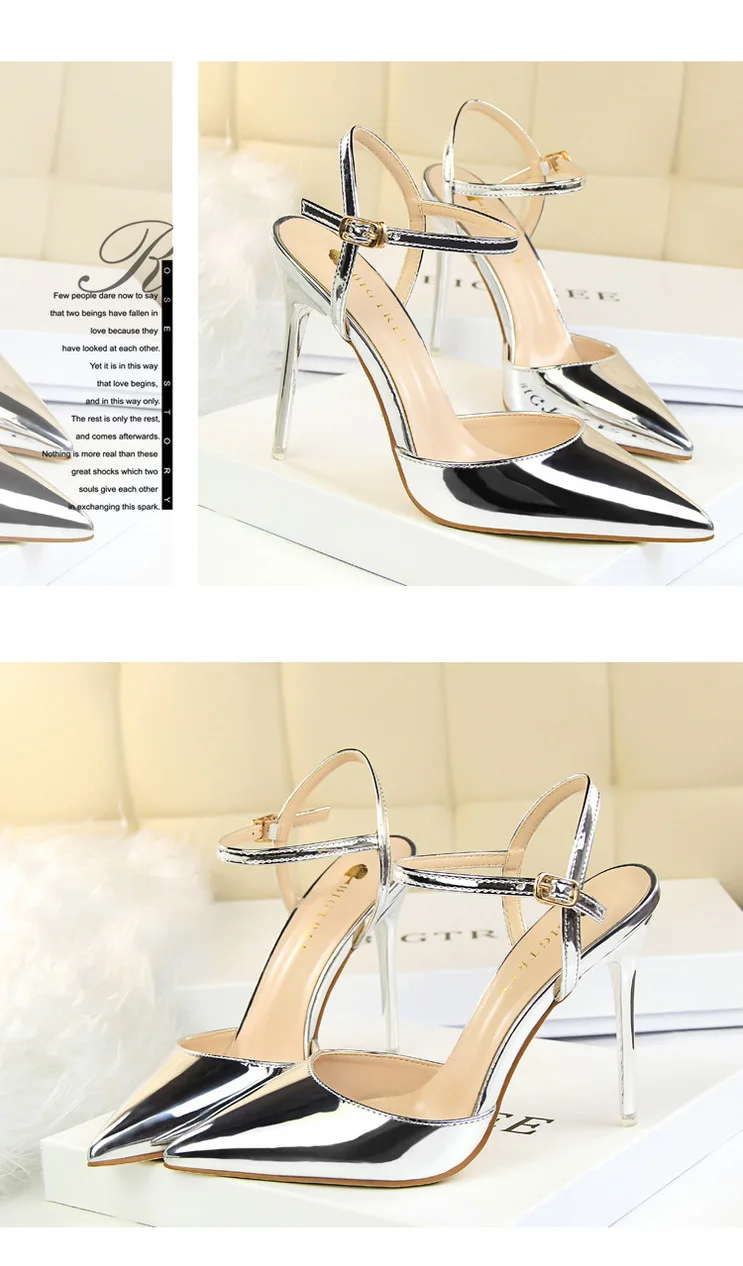Shoes Fashion High Heels Shoes Patent Leather Woman Pumps Sexy Women Heels Blue Sliver Stiletto Heels Women Sandals