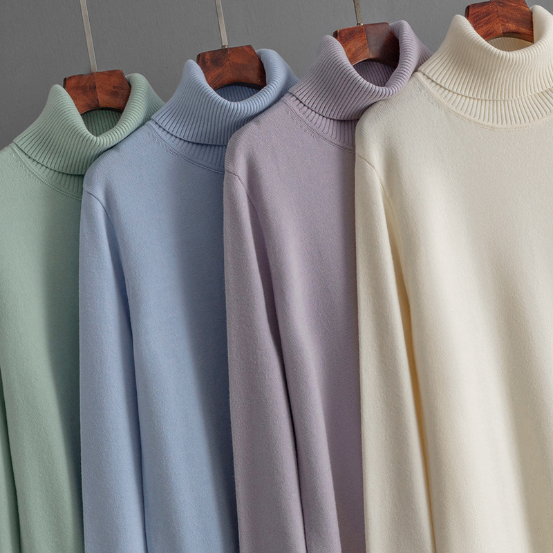 Women Clothing Autumn Winter Casual Solid Color Turtleneck Knitting Sweater Slit Bottoming Dress