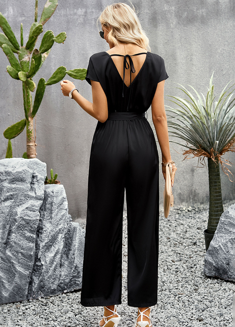 Solid Color Jumpsuit Women Summer Office Loose Fitting Wide Leg Trousers
