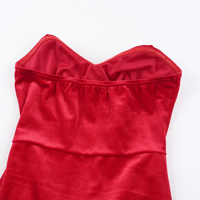 Autumn Maxi Dress Elegant Sexy Slim Tube Top Boning Corset Velvet Dress