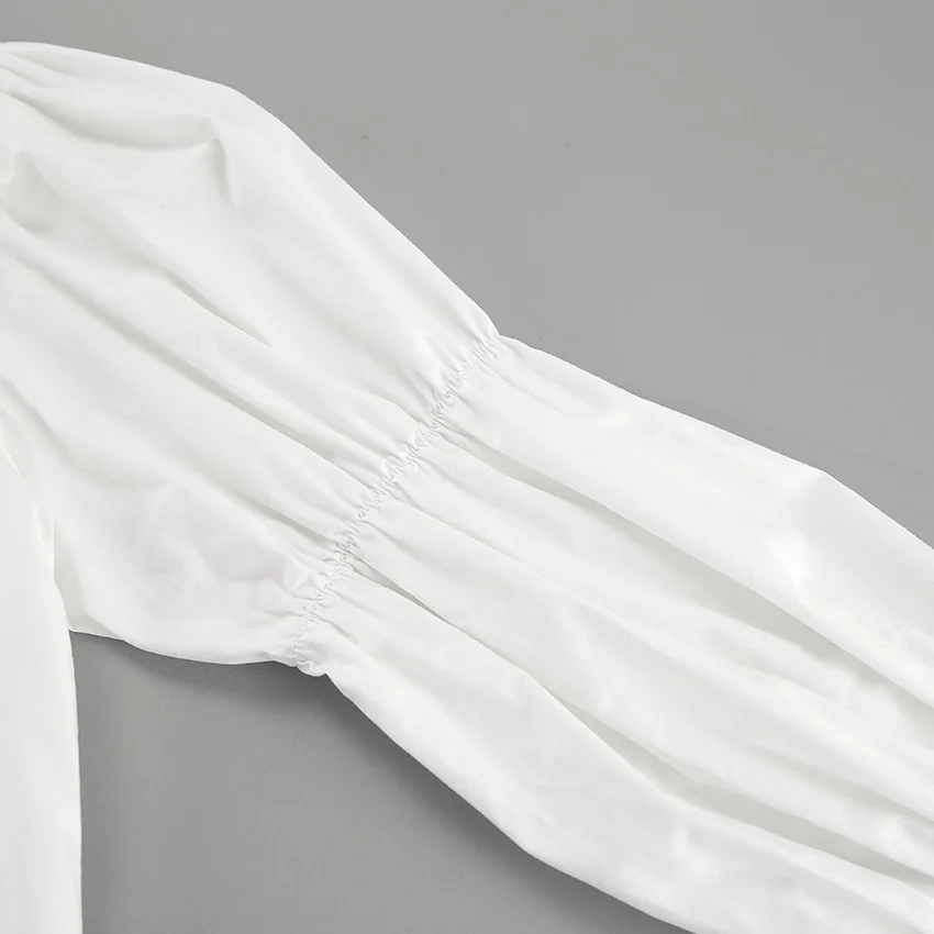 Chiffon Lace-Up Hollow Out Shirts Women's Lapel Patchwork Bandage Long Sleeve Fashion Blouse Top Female White Outwear