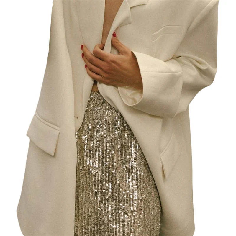 Sequin Long Skirts for Women Solid Color Elastic High Waist Skirt Fashion Elegant Ladies Evening Party Skirt Clubwear