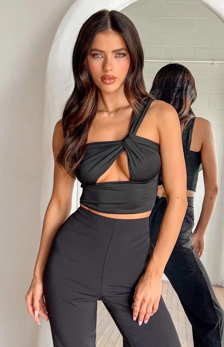 Sexy One Shoulder Twist Bandage Top Women Sleeveless Front Cut Out Criss Cross Casual Backless Club Party Crop Top Lady