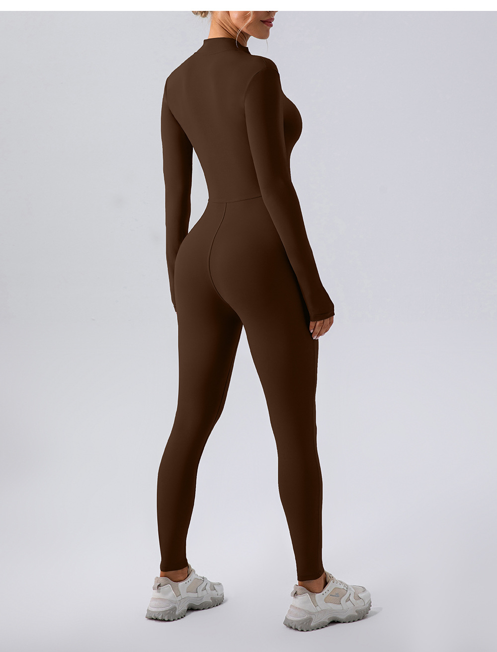 Zipper Nude Feel Long Sleeve Yoga Jumpsuit Women Sports Fitness Training Dance One Piece Bodysuit