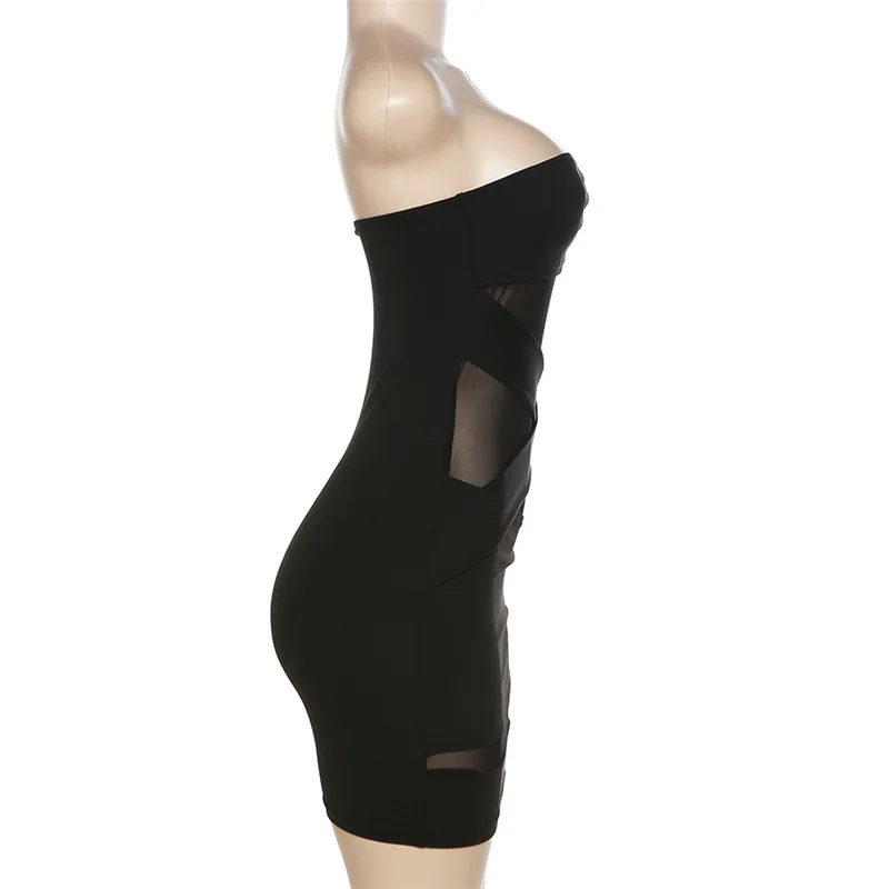 Slash Neck Black Vestidos De Mujer Mini Y2k Clothes Sexi Night Dress Hot Club Outfits Mesh See Through Bodycon Dress For Women
