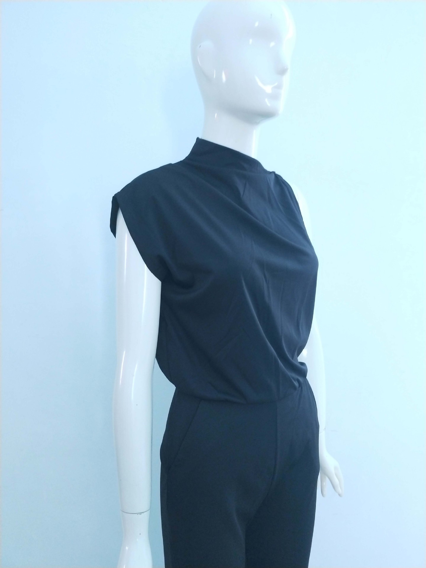 Women Pants Solid Color One Shoulder Pile Collar Jumpsuit Popular Dress Trousers