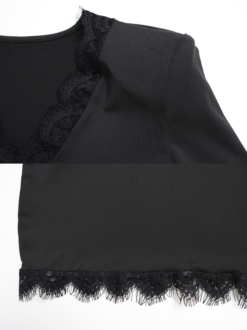 Lace Trim Long Sleeve V-Neck Bodycon Mini Party Dress For Women 2026