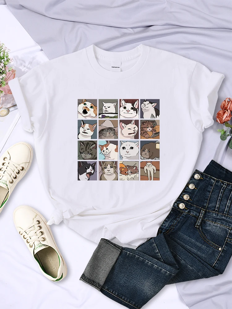 Animal Dog Cat Printing Women Tee Shirts Trendy Summer Clothing Harajuku Sport Style Tops Multicolor Casual Female T-Shirt