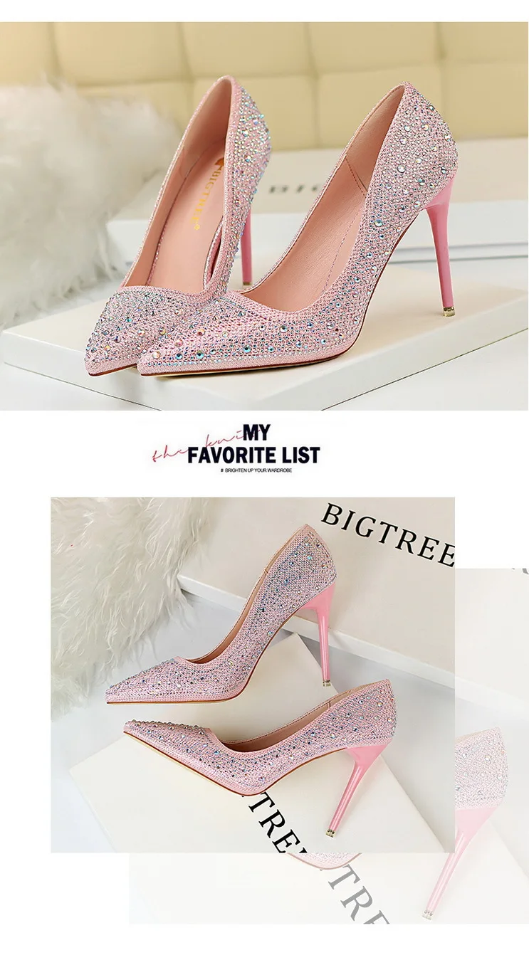 Shoes Rhinestone Woman Pumps Fashion Wedding Shoes Women Basic Pump Stiletto Heels 10cm 7cm Heeled Shoes High Heels