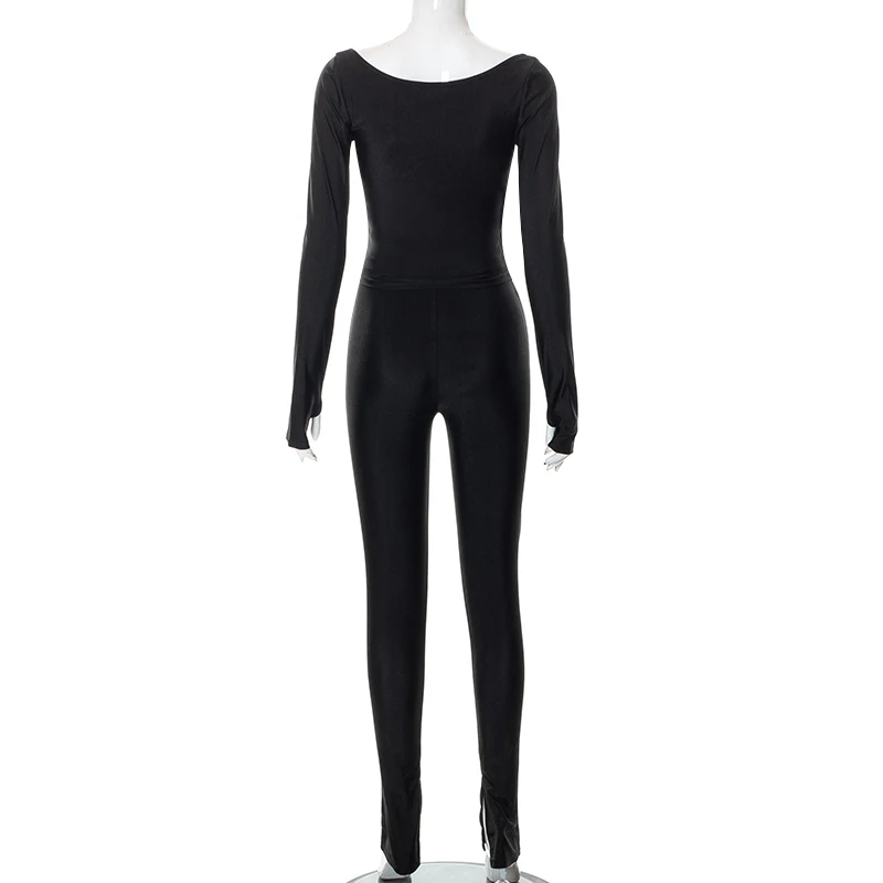 Elegant Women Tracksuit 2 Piece Set Skinny Cross Slash Neck Crop Tops Leggings Stretch Matching Streetwear Outfits