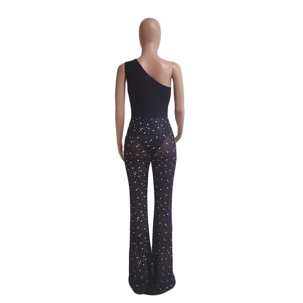 Summer Office Mesh White Dot Printed Vest Jumpsuit Sleeveless Solid Color Milk Silk Black Women Clothing